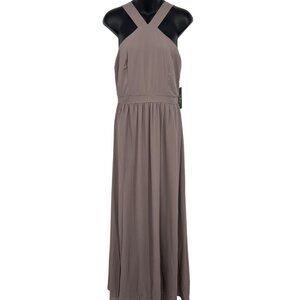 Lulus Womens Taupe Mauve Halter Maxi Dress Large L Line Zip Back Sleeveless New